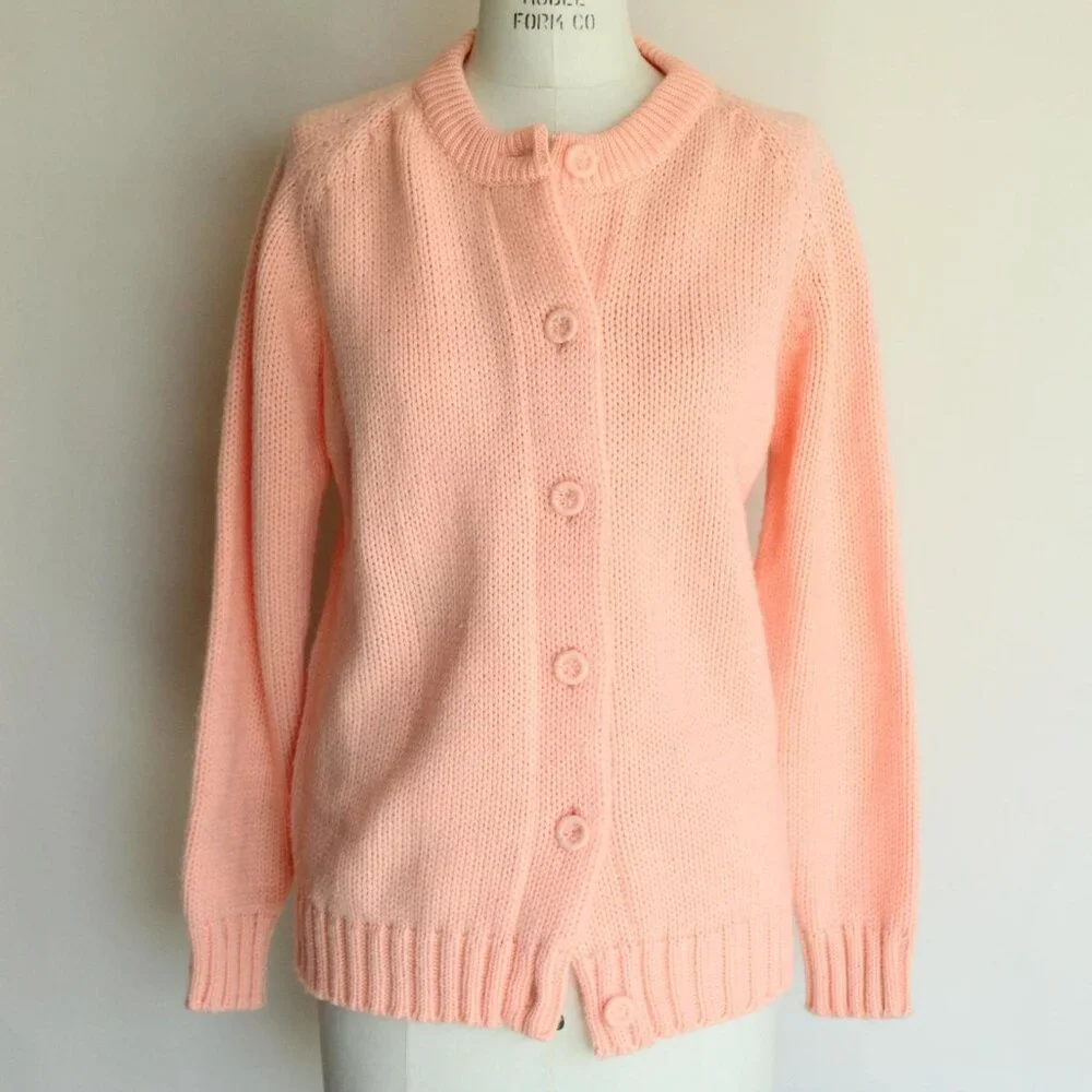 Vintage 1960s Sweater, Full Fashioned Orange Knit Cardigan - Picture 2 of 10